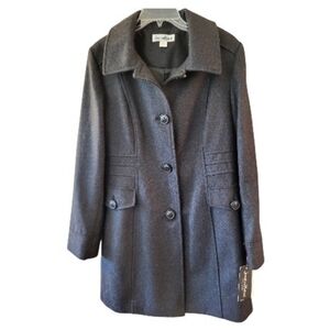 NWT Jonathan Michael Women's Elegant Dark Gray Lambswool Blend Pea Coat - Sz 10